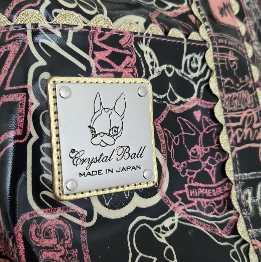 CRYSTAL BALL TOTE BAG PINK BLACK GOLD